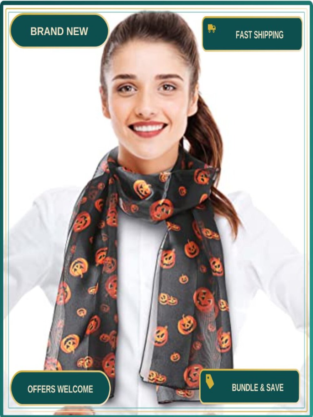 Halloween Pumpkin Pattern Scarf 100% Polyester Lightweight Neck Scarf